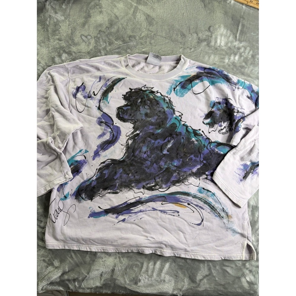 Vintage Authentic Pigment Dog Graphic Sweatshirt 2 XL Purple Cotton Dyed